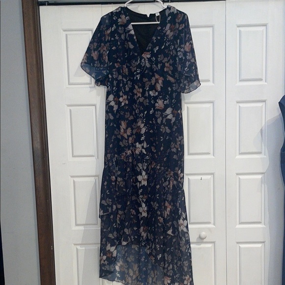 Blue High Low Sundress with Flutter Sleeves and V-Neck - Picture 1 of 10